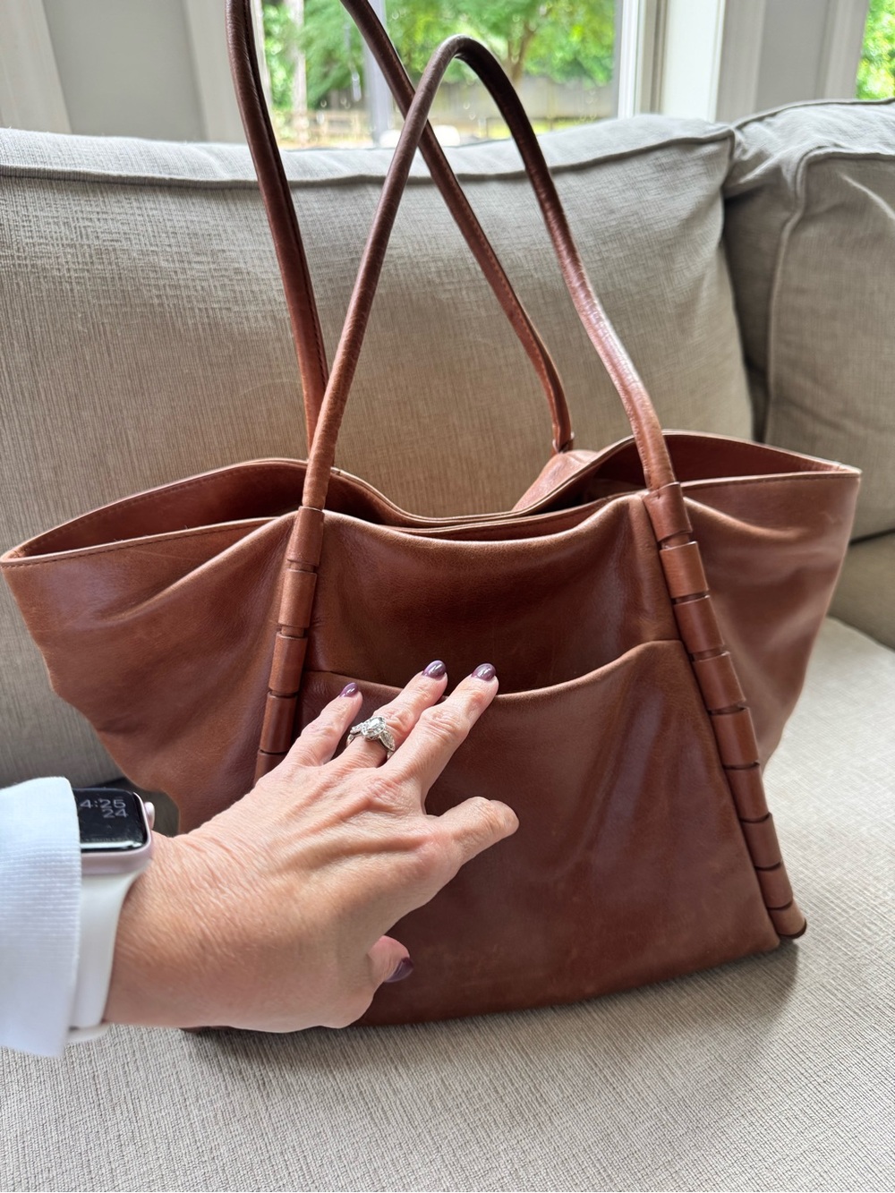 HOBO Phoebe Cognac Leather Tote with Wrapped Strap Detail - Picture 3 of 4